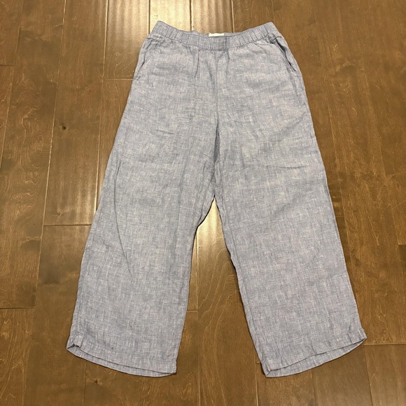Cynthia Rowley Pants - Cynthia Rowley 100% Linen Pants Medium Blue Chambray Ankle Wide Leg Lightweight